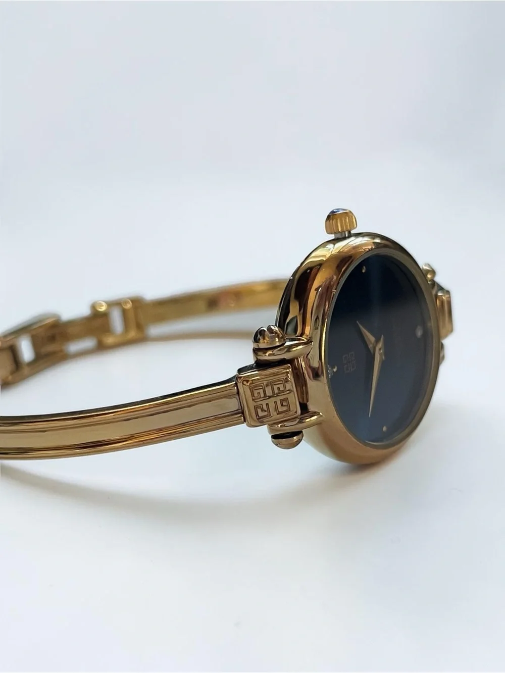 Vintage Givenchy Bangle Watch Gold Plated, Blue Dial